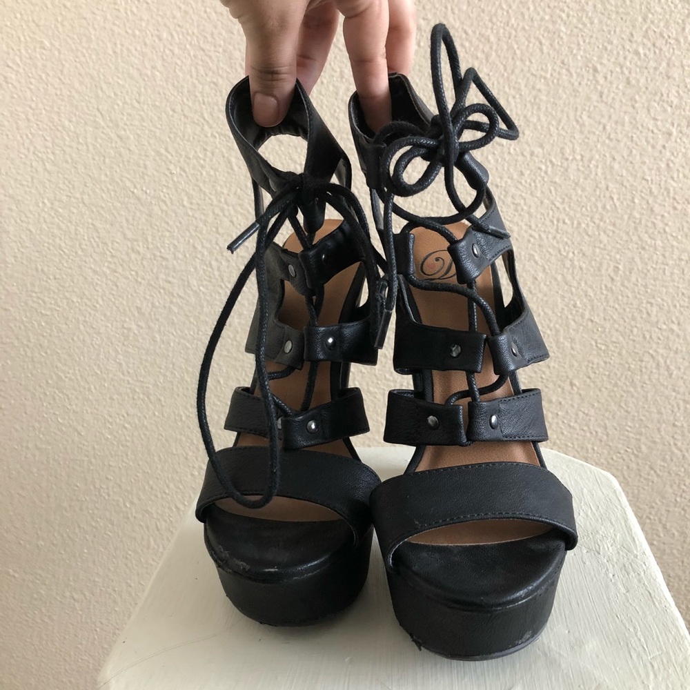Black Lace Up Heels - Picture 2 of 5